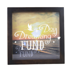 High quality customized wooden white glass bank money cash coin storage box frame 3D Shadow Box